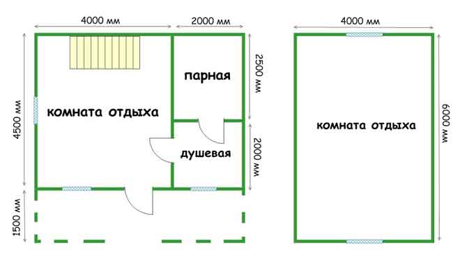 План бани 6 на 6 метров.