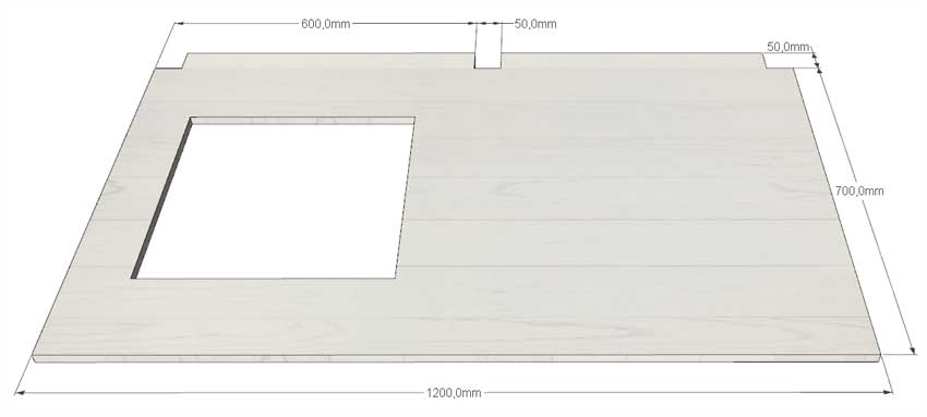Столешница с отверстием под накладную мойку.